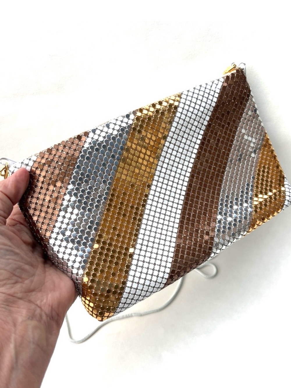 Vintage Warren Reed evening bag with diagonal stripe pattern metallic mesh